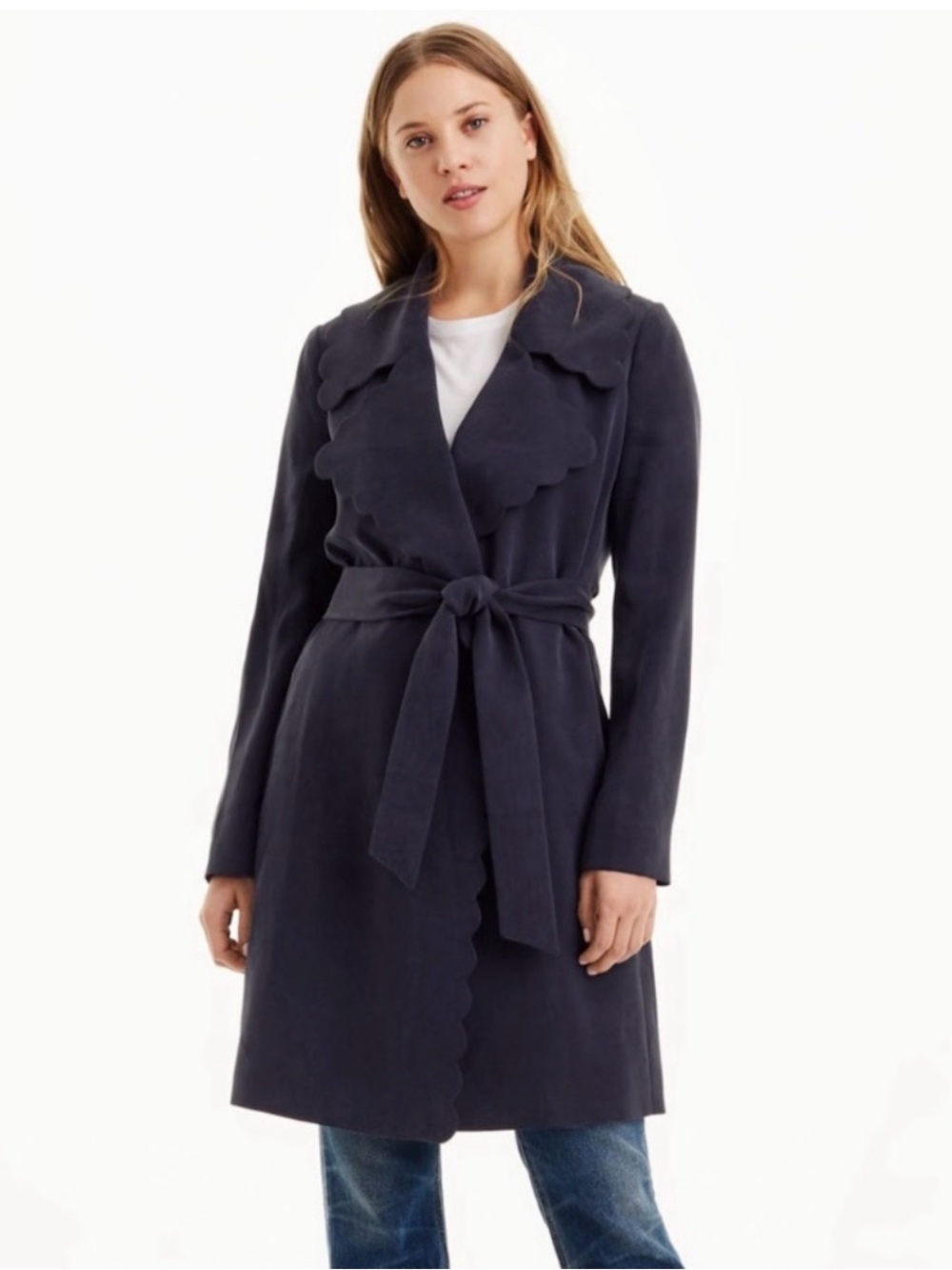 Club Monaco Frederikka Scalloped Edge Blue Trench Coat Size Small